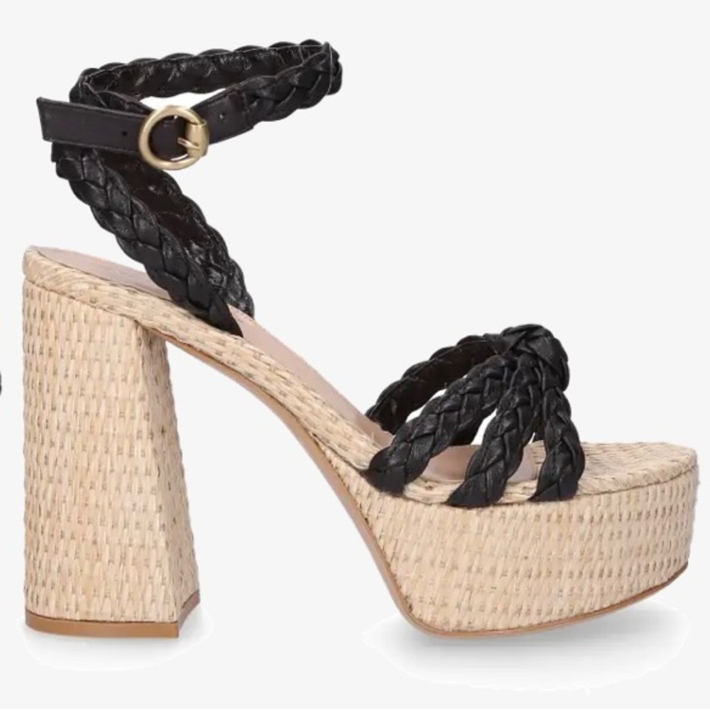 GIANVITO ROSSI brand new Kea Black and raffia platform sandals
